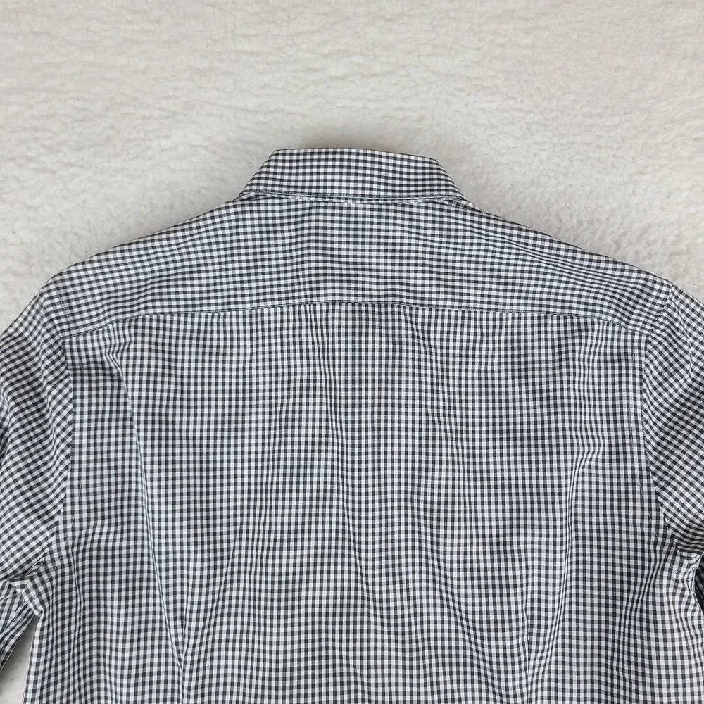 Banana Republic Shirt Mens Medium Black Gray Check Non Iron Slim Dress Button Up